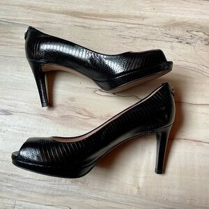 Stuart Weitzman Black Peep-Toe Heels